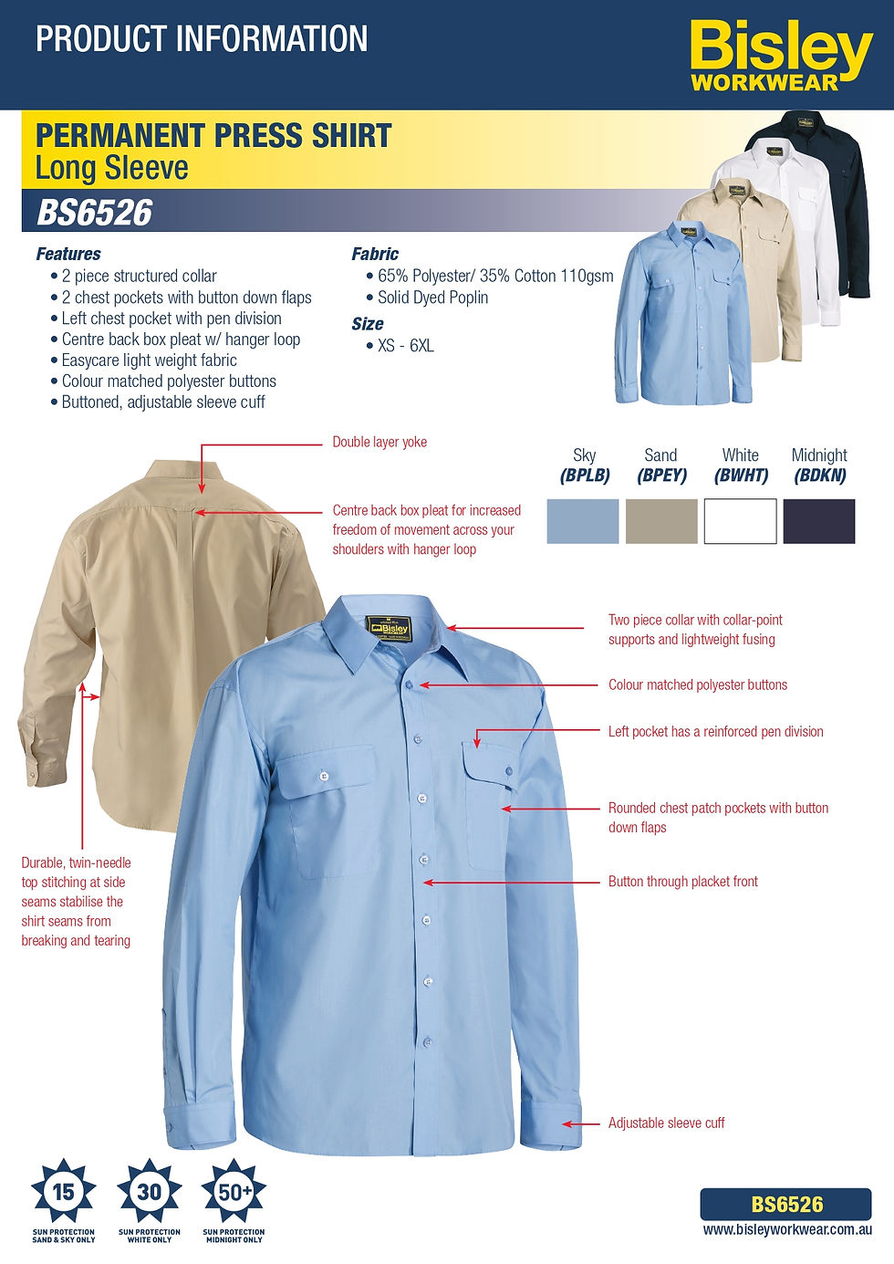 縮圖：Bisley Permanent Pres Shirt 長袖免燙抗皺商務長袖襯衫