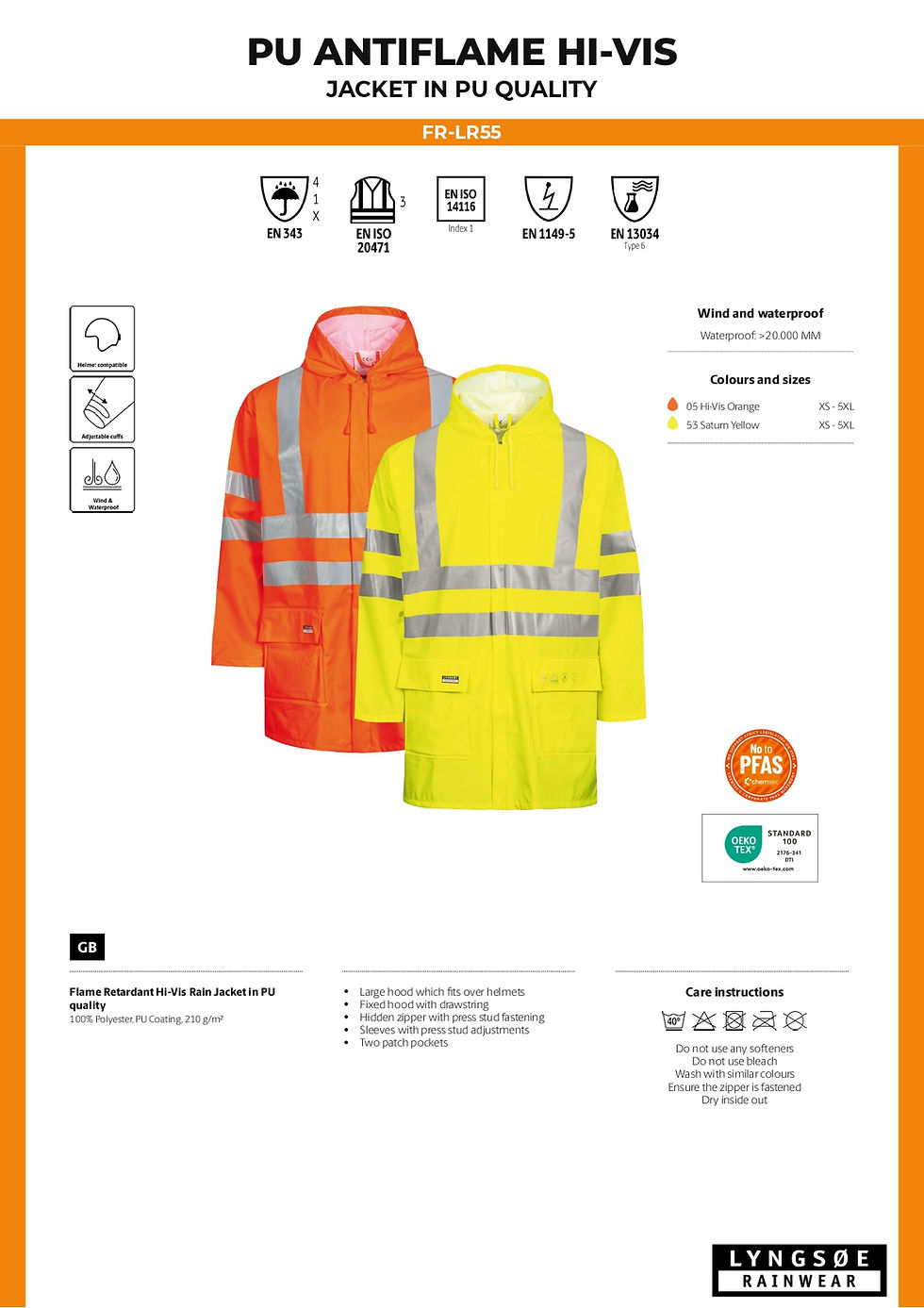 縮圖：Lyngsøe FR PU高可見反光/阻燃雨衣PU FR Hi-Vis Rain Jacket