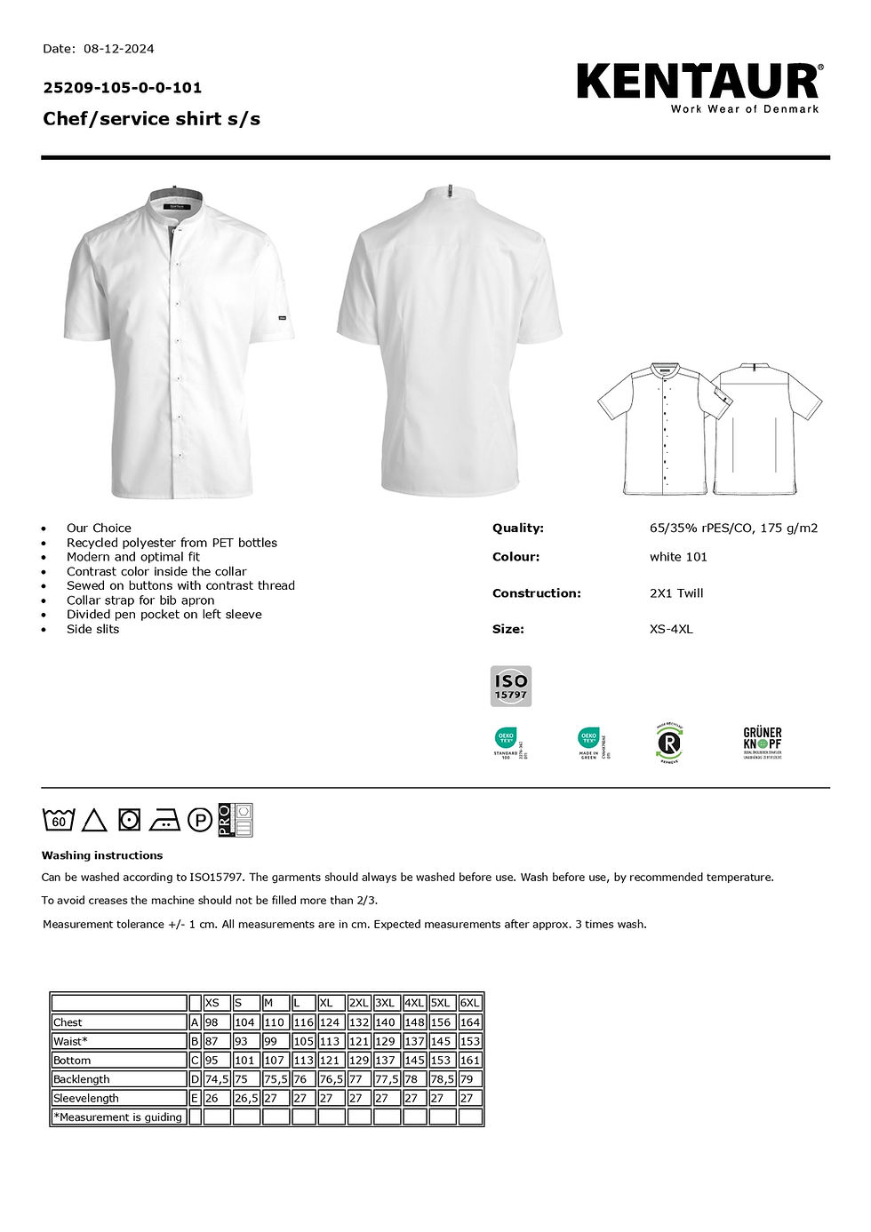 縮圖：Chef/service shirt s/s rPES/CO 175g 環保 廚師/服務生/雙色領襯衫/男女通用/黑,白/sku25209