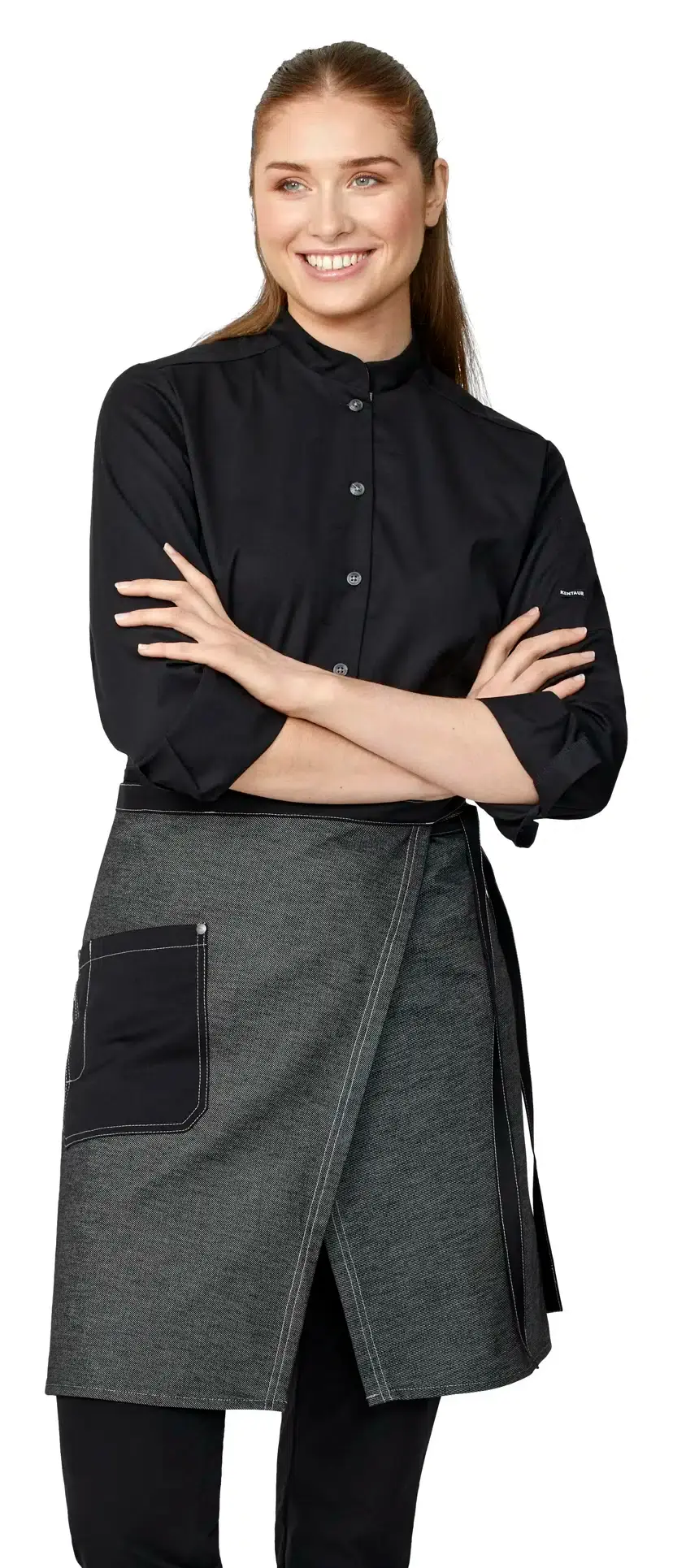 縮圖：Wrap-around apron w. pockets CO/PES 360g 厚, 下半身全包圍裙,有口袋/黑灰/k30392