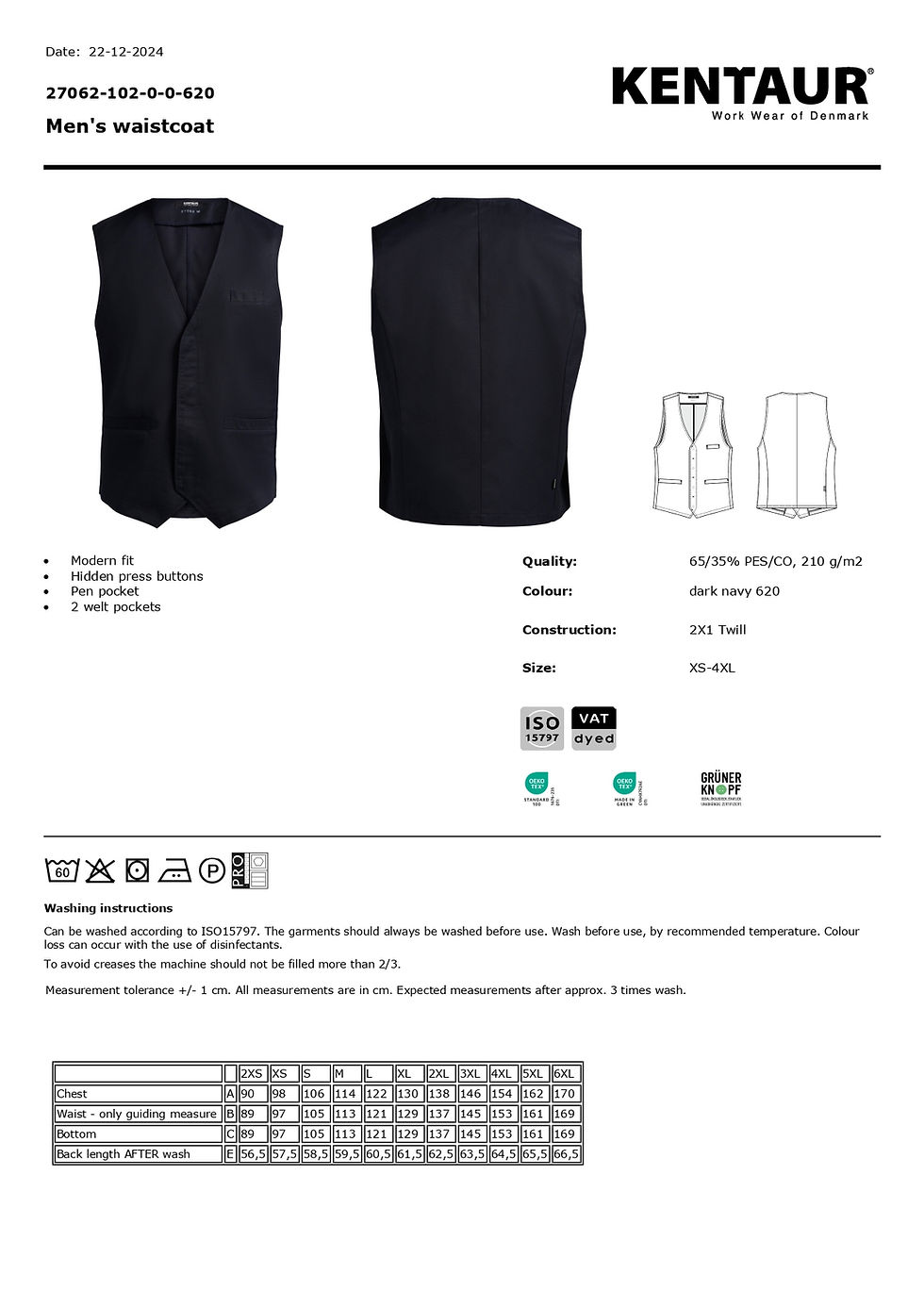 縮圖：Men's Waistcoat  工作背心/210g/男性/黑   /k27062