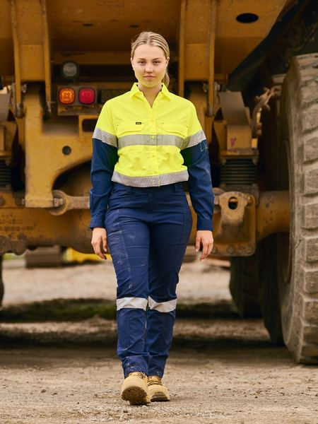 縮圖：Bisley Women X-Airflow  HiVis Taped Strech Ripstop Shirt 超涼彈性反光洞洞工作服88%Poly 140g