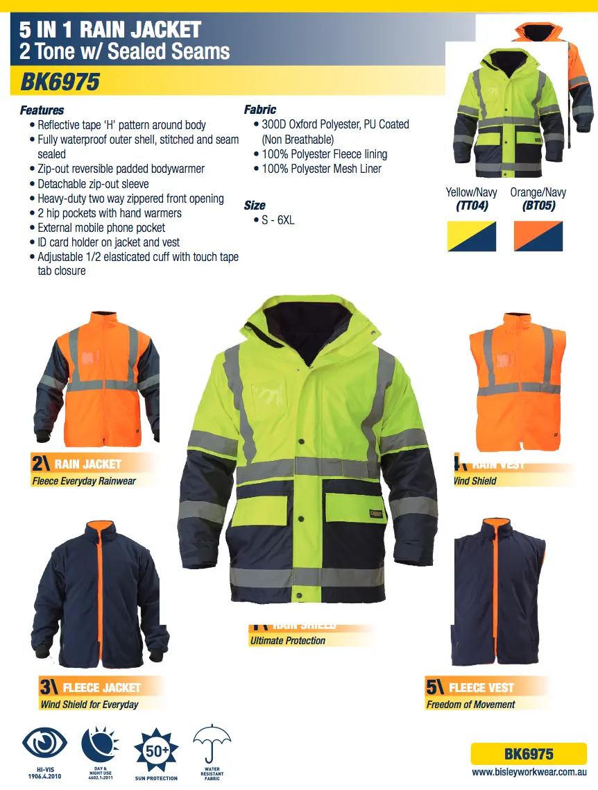 縮圖：Bisley Taped 5-in-1 Winter RAIN JACKET 澳洲Bisley反光5合一雙層冬季防水外套 (外衣,內裡,背心,反穿)