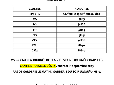 Rentrée des classes 2023