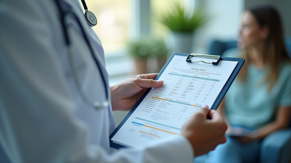 Close-up view of a healthcare provider explaining billing details to a patient