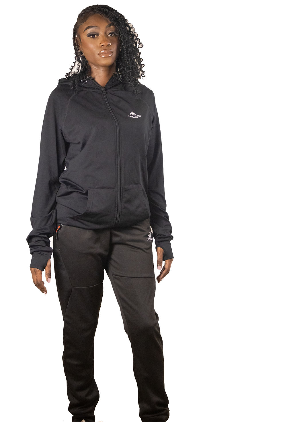 Thumbnail: Black Logo Zipper Fitted Hoodie