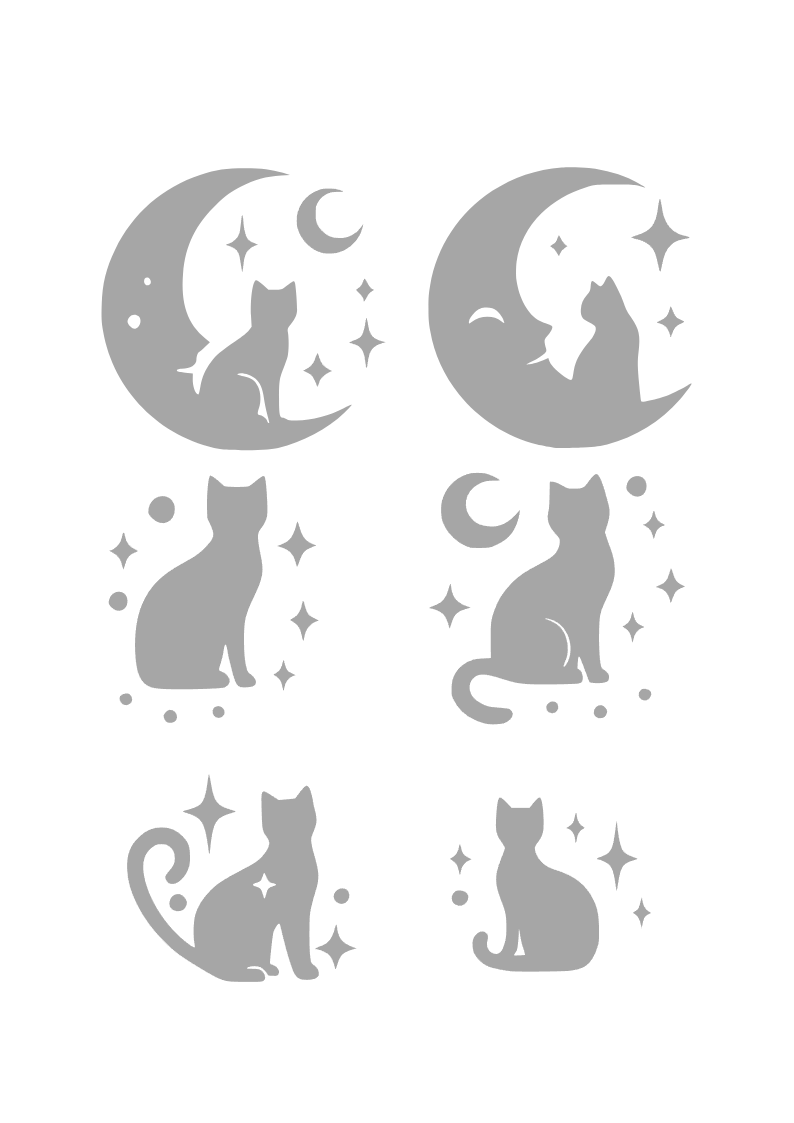 Miniature : 1 planche de 6 chats, lunes, étoiles