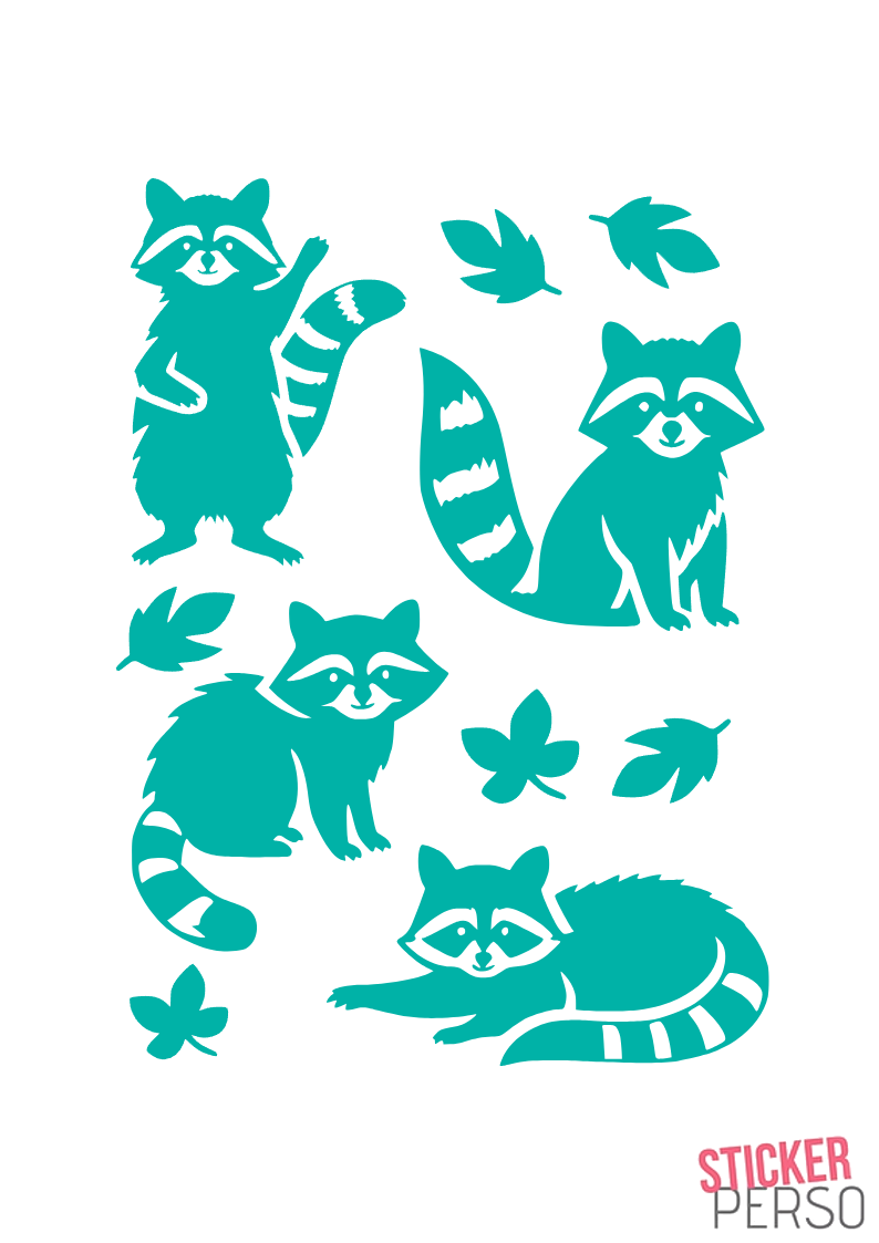 Miniature : 1 planche de stickers ratons laveurs