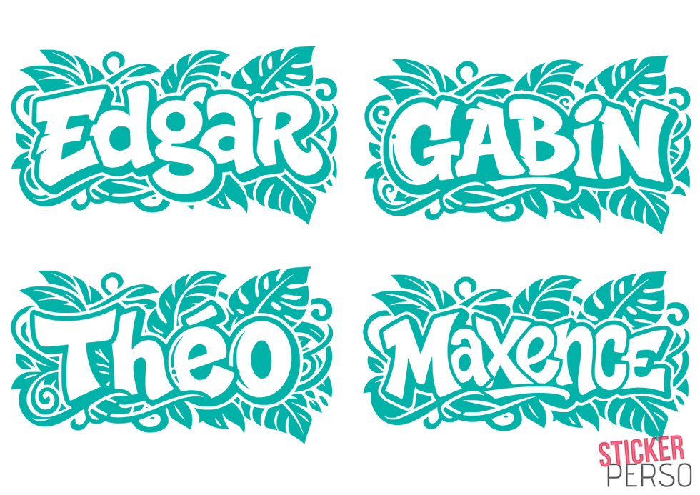 Miniature : Sticker Prénom Personnalisé Thème Jungle Turquoise