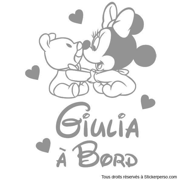 Miniature : Sticker Bébé à Bord - Bébé Minnie et son doudou - Prénom au choix