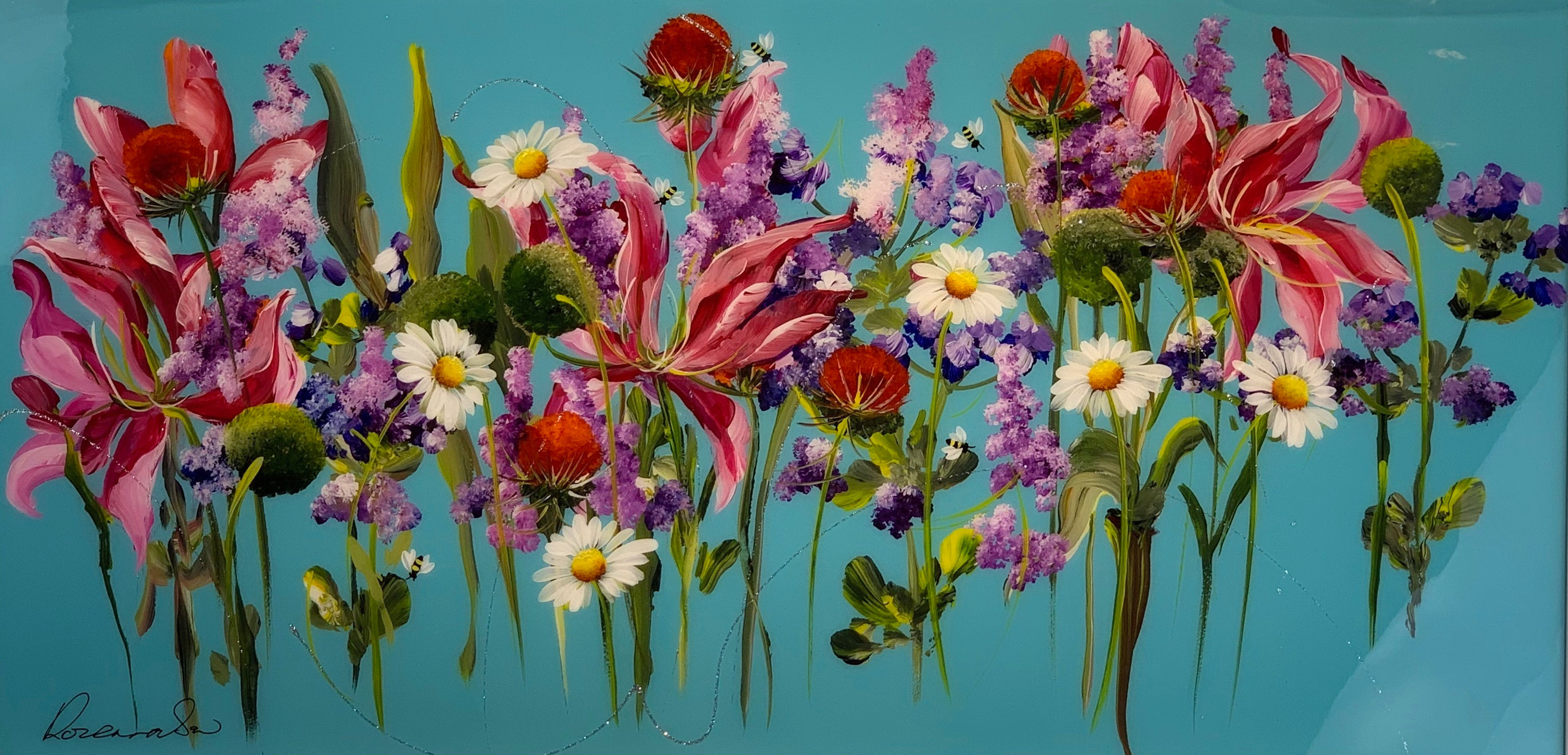 Panoramic Floral on Blue SOLD