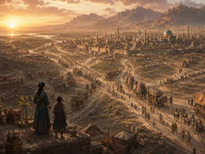 Silk Road crossroads filled with competing caravans and trade routes, introducing B2B prospect identification and the challenge of finding valuable accounts.