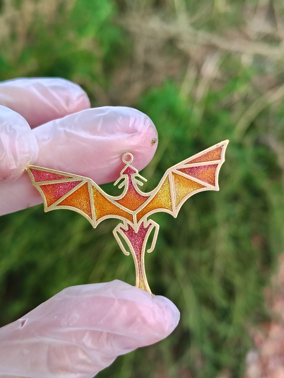 Thumbnail: Faux Stained Glass Flying Dragon Earrings