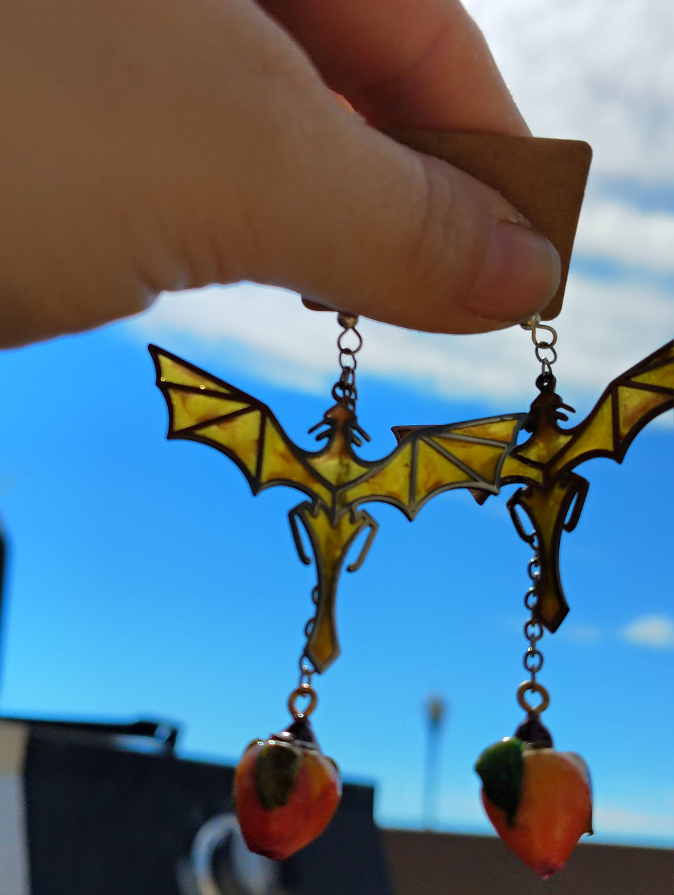 Thumbnail: Faux Stained Glass Flying Dragon Earrings