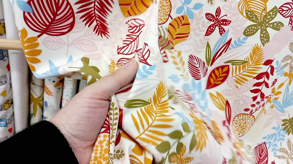 Miniatura: Neopreno satinado elástico hojas multicolor 