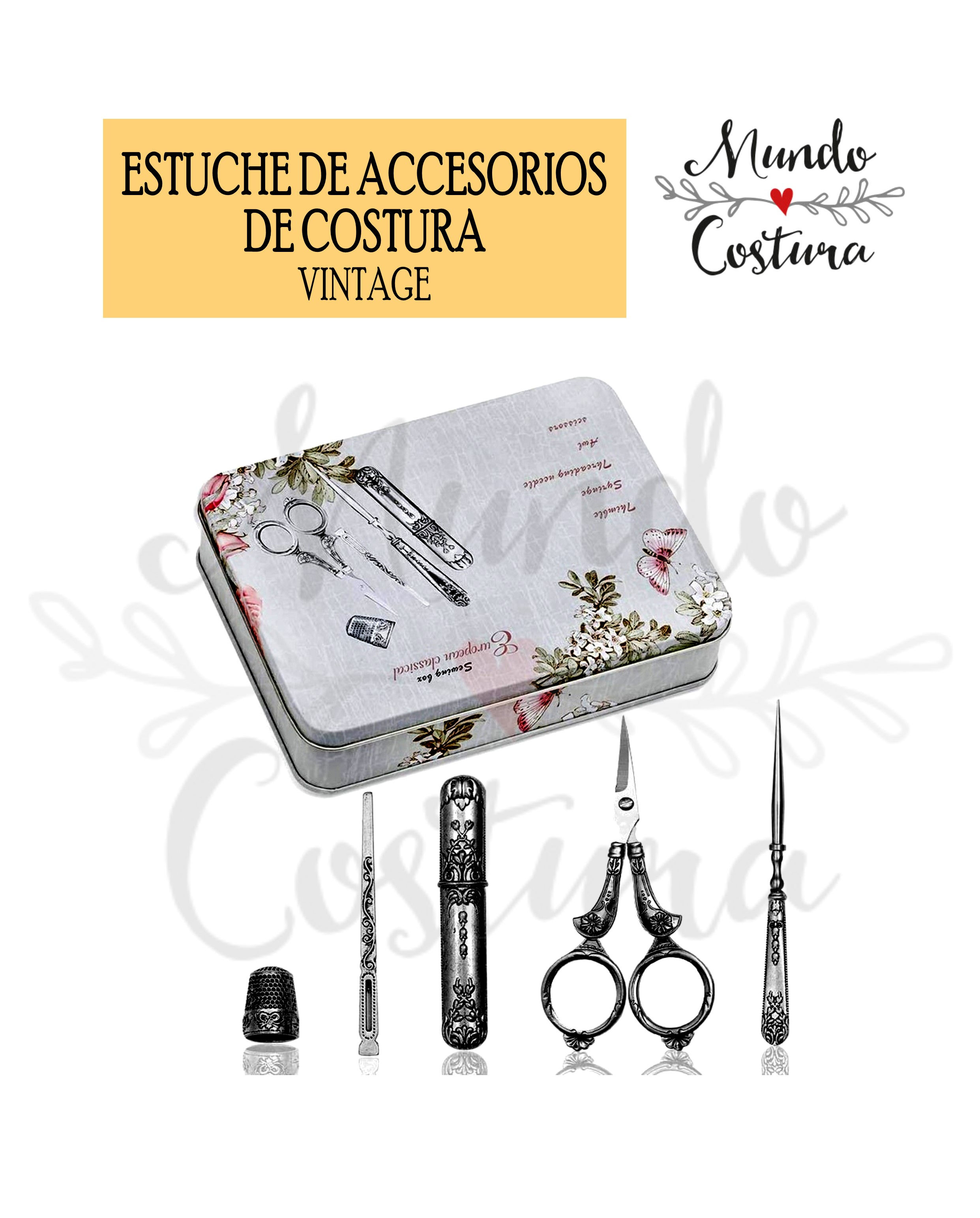 Estuche vintage de accesorios de costura