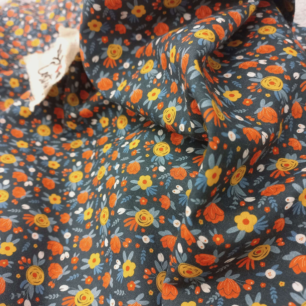 Miniatura: Popelín estampado "Flores amarillo y naranja"