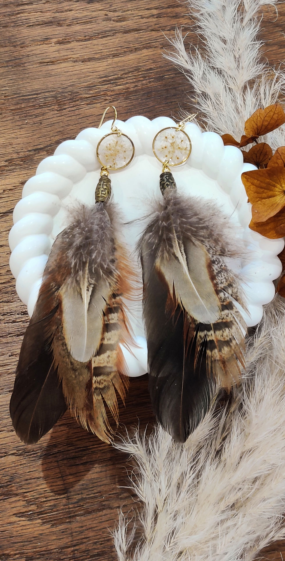 Miniature : Boucles d'oreilles plumes et fleurs 