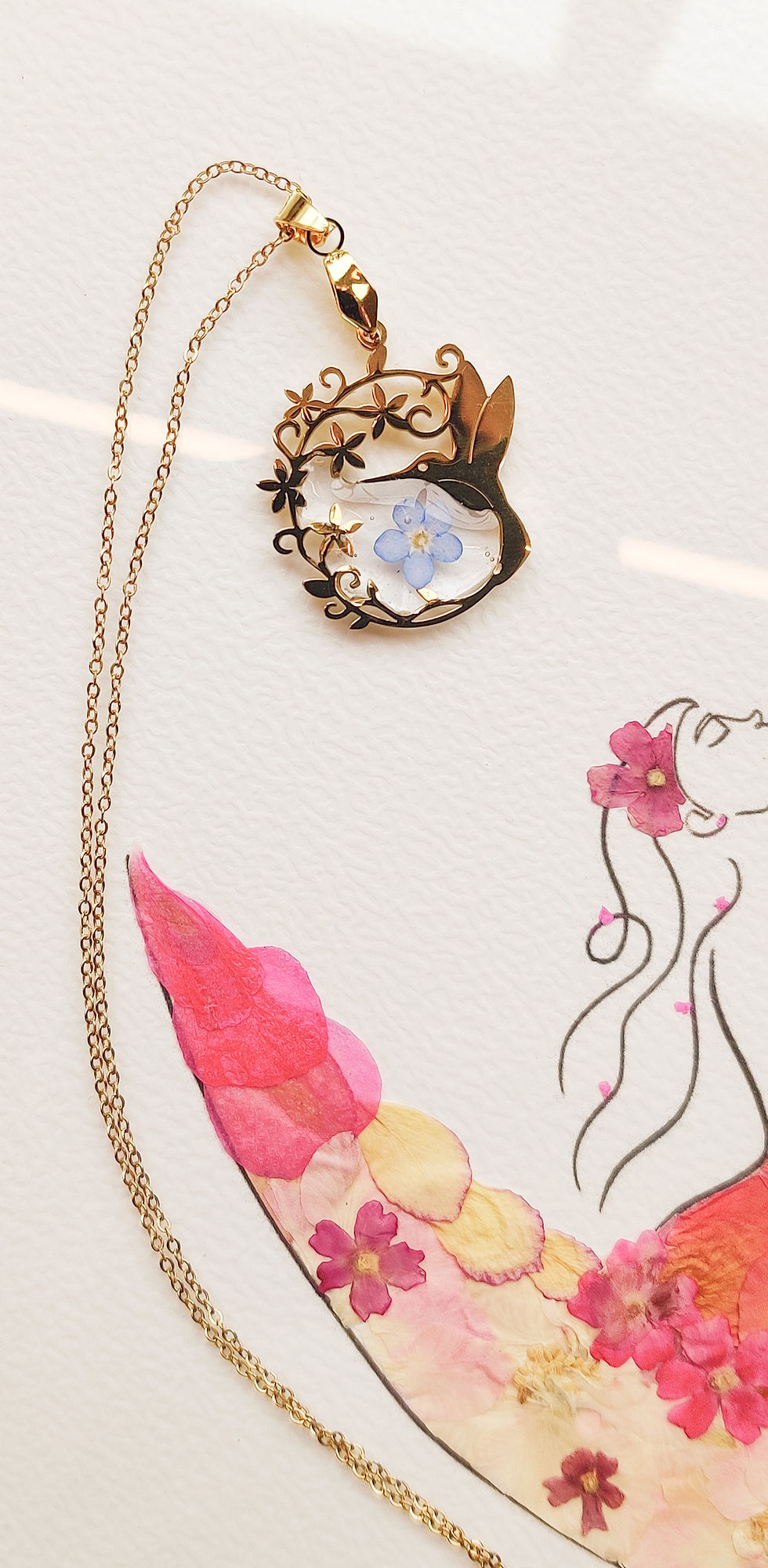 Miniature : Collier Colibri et Myosotis 