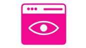"A stylized pink web browser icon with an eye symbol in the center, implying views"