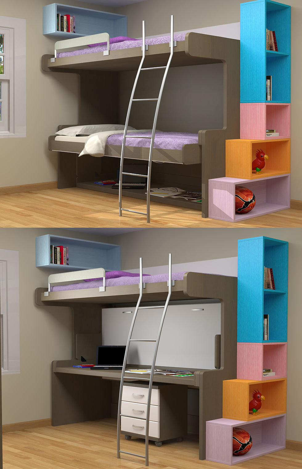 BOYS BUNK STUDY DESK FODLING BED