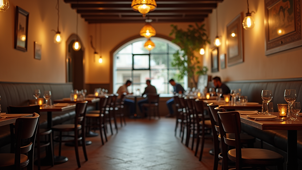 Eye-level view of the cozy interior of Gades Tapas restaurant