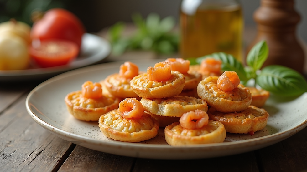 Close-up view of a plate with traditional tortillitas de camarones