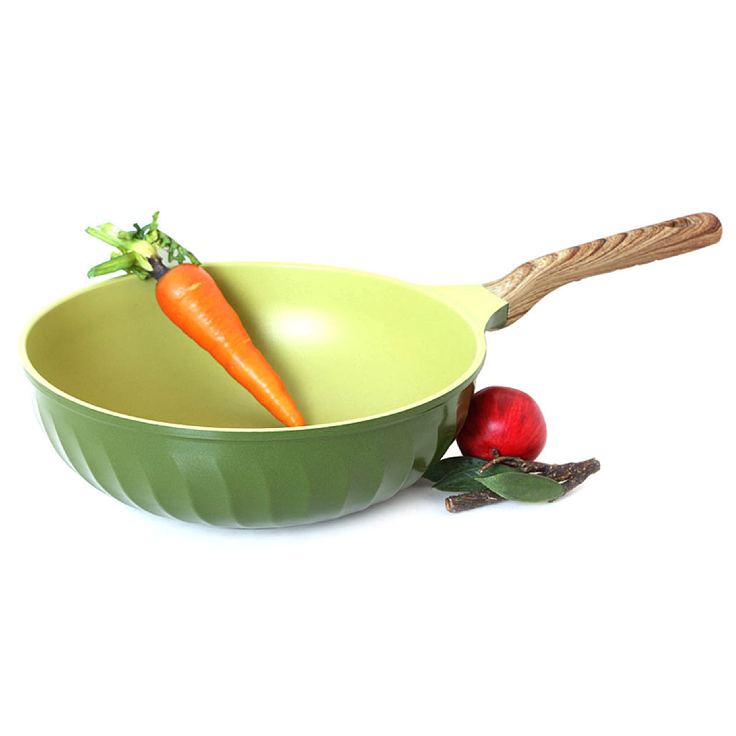 橄欖綠木質炒鍋 - 30cm