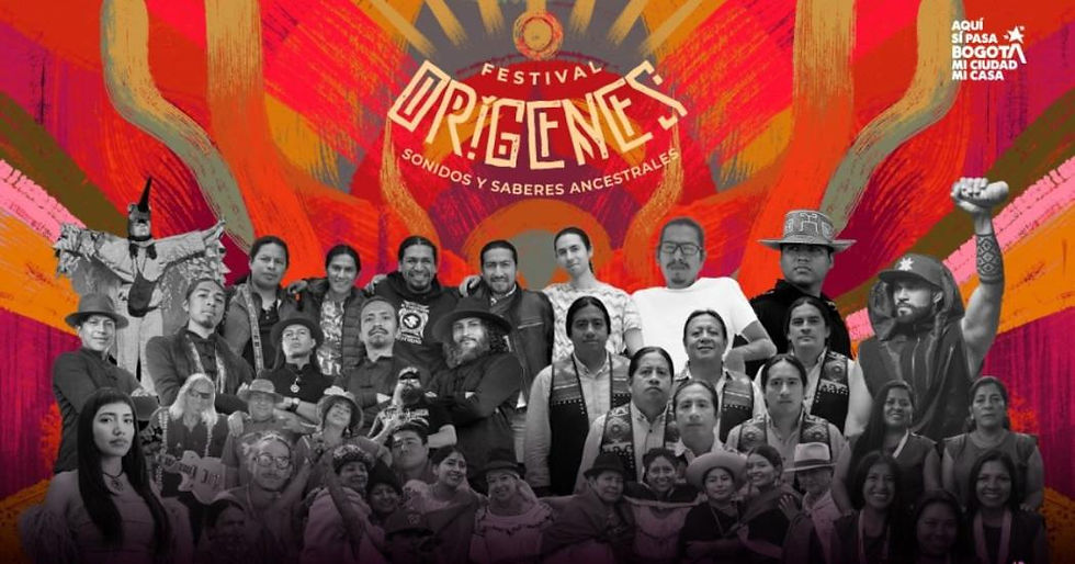 Artistas nacionales e internacionales que harán parte del Festival Orígenes 2025, un encuentro de sonidos y saberes ancestrales que se vivirá en Bogotá del 27 al 31 de agosto. Créditos: Idartes.