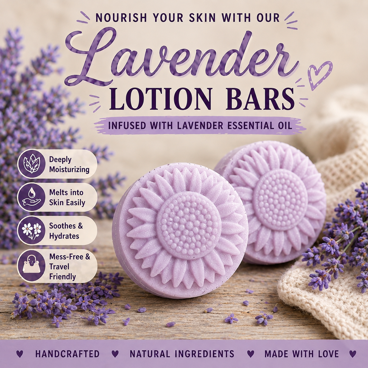 Lavender Lotion Bars | Solid Moisturizer with Lavender Essential Oil