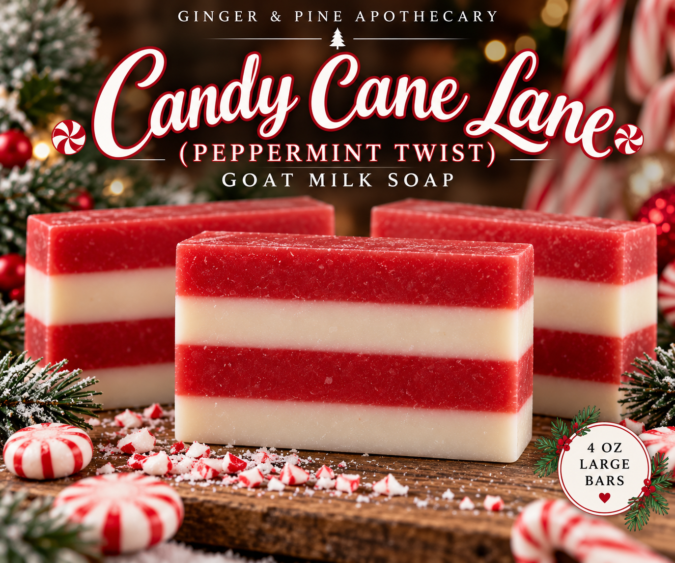 Candy Cane Lane Peppermint Goat Milk Soap | 4 oz Christmas Soap