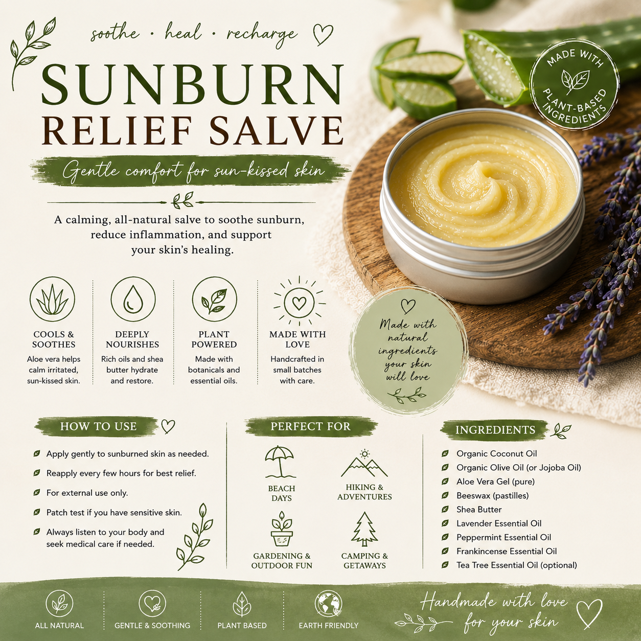 Sunburn Relief Salve | Natural Aloe Vera & Lavender Skin Soothing Balm 