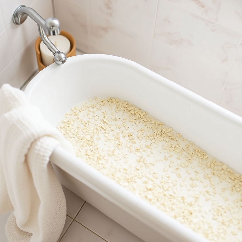 DIY oatmeal bath for dry skin relief with ground oats and muslin bath bags