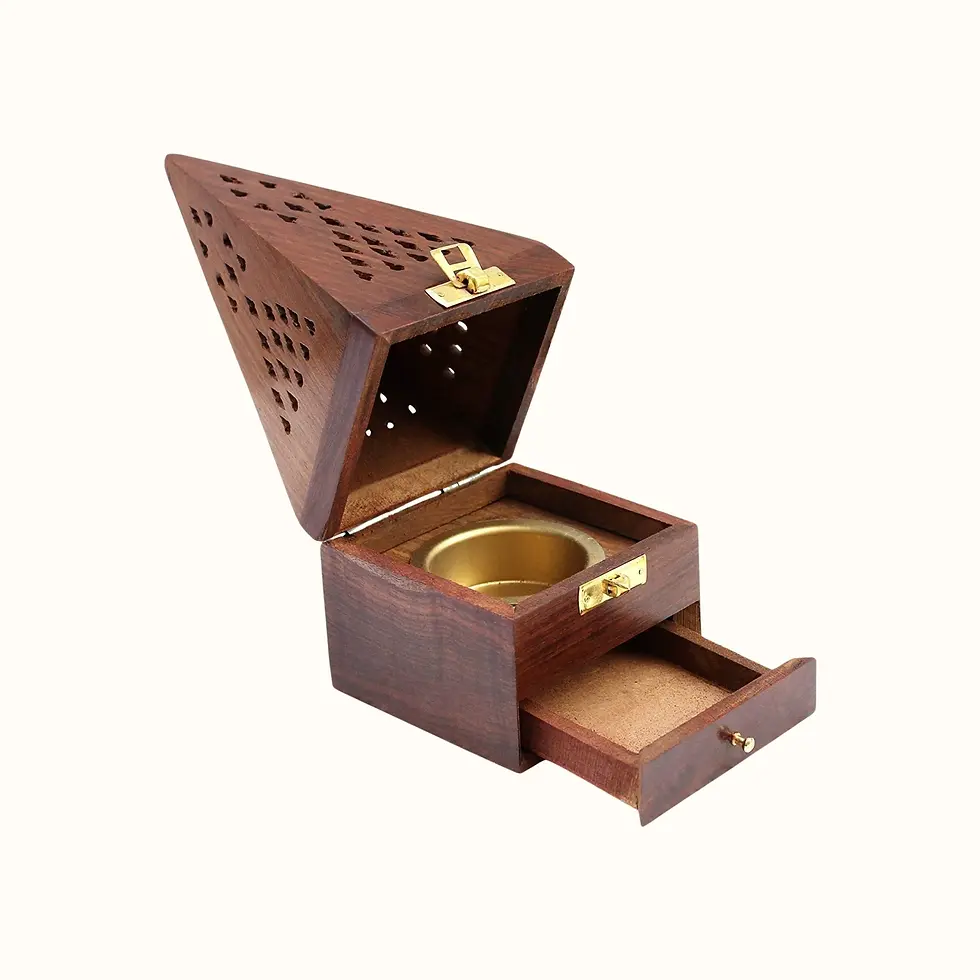 Thumbnail: Wooden Incense Sticks Holder with Drawer| Pyramid Shape Wooden Incense Box