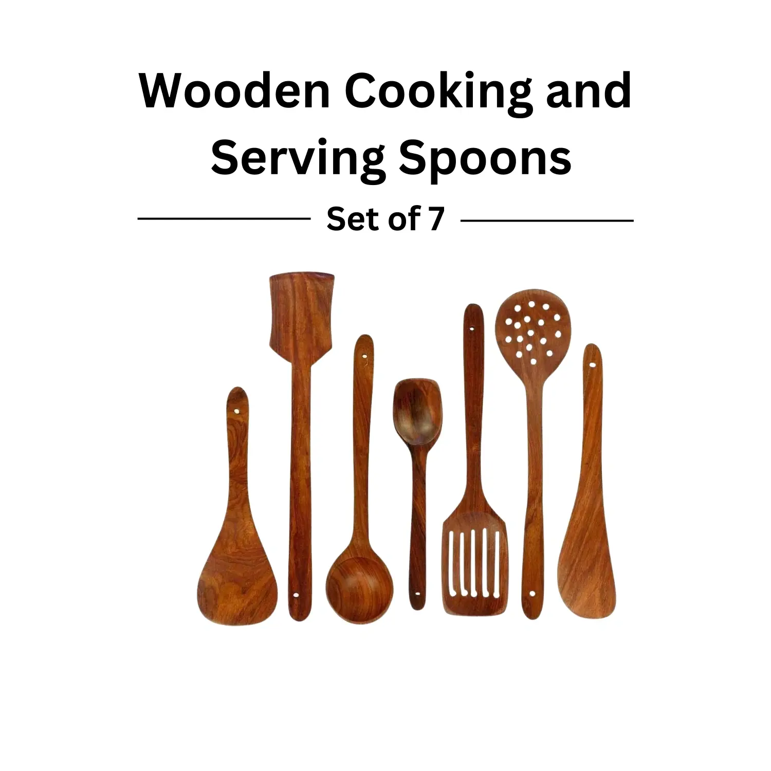 Wooden Serving and Cooking Spoons Set - Set of 7