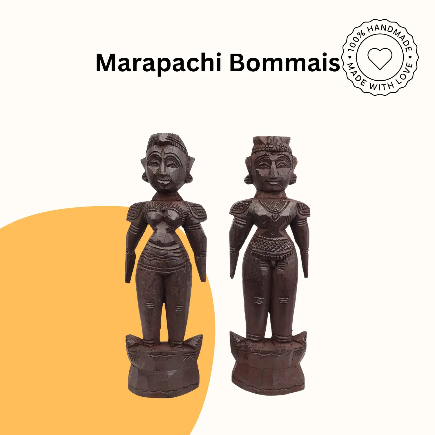 Wooden Marapachi Raja Rani Idol (Brown) (6 Inches)
