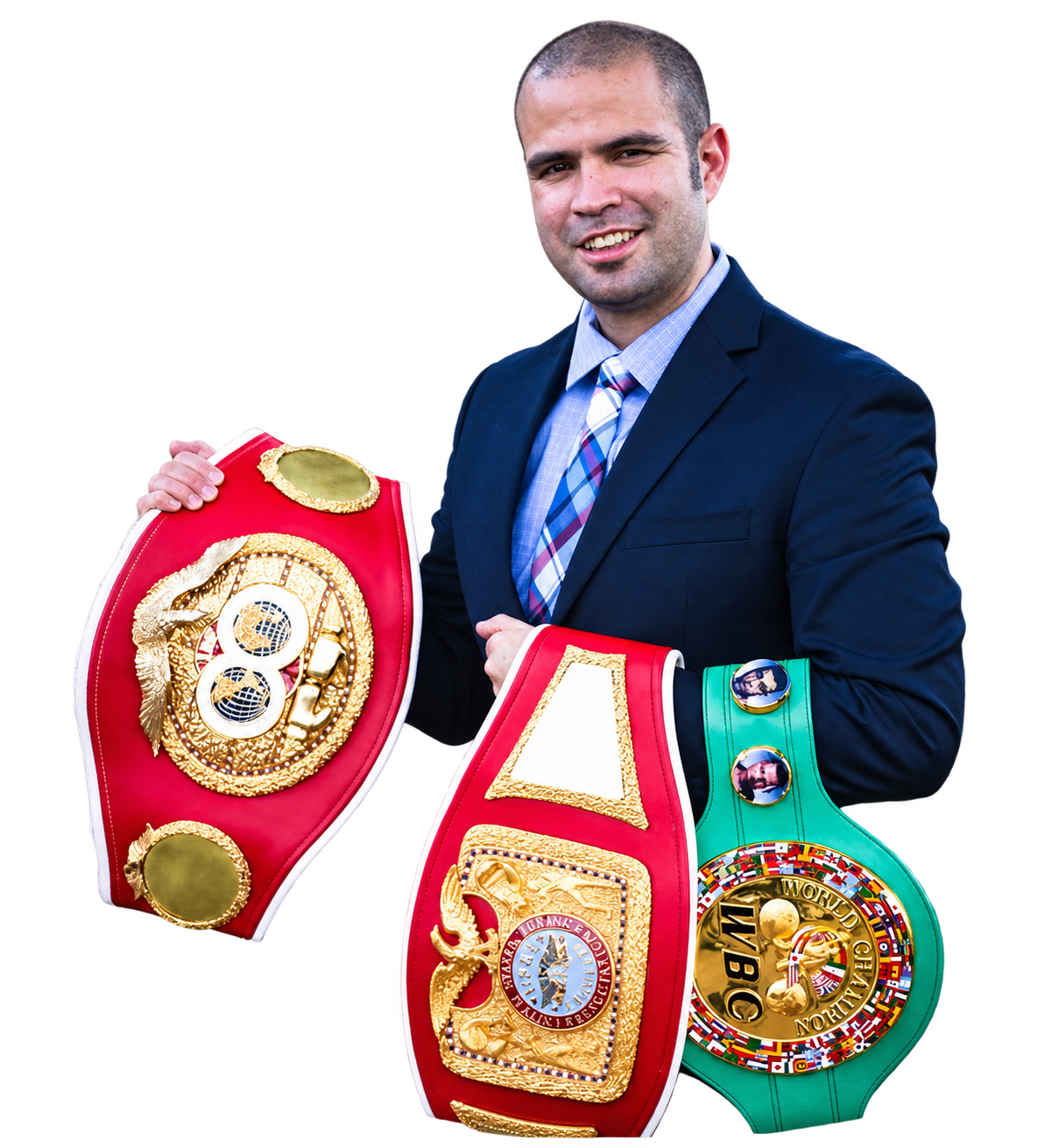 Rene Armijo holding his championship belts