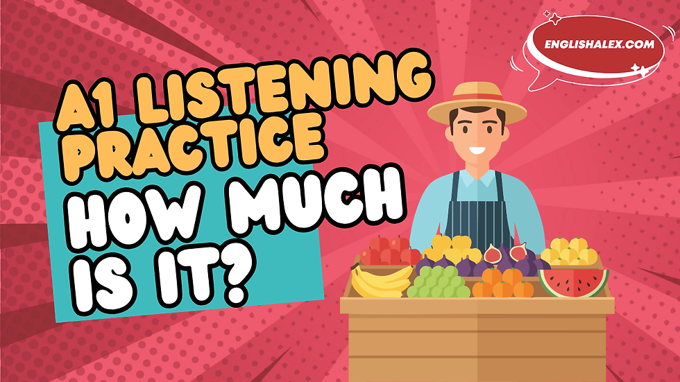 A1 beginner English listening practice about prices. Includes comprehension questions, speaking practice, and free PDF. Ideal for self-study or ESL classroom study.