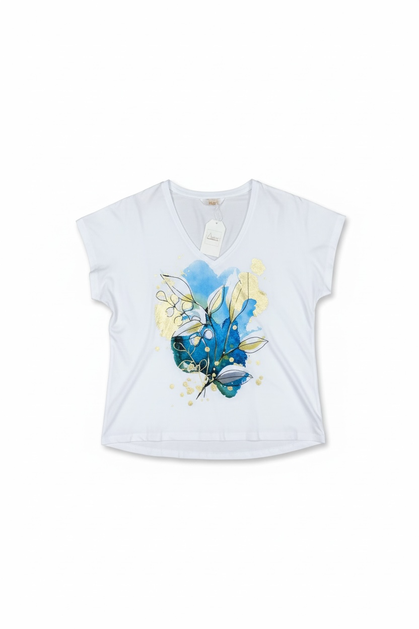 Miniature : T-shirt en coton motif de fleurs abstraites