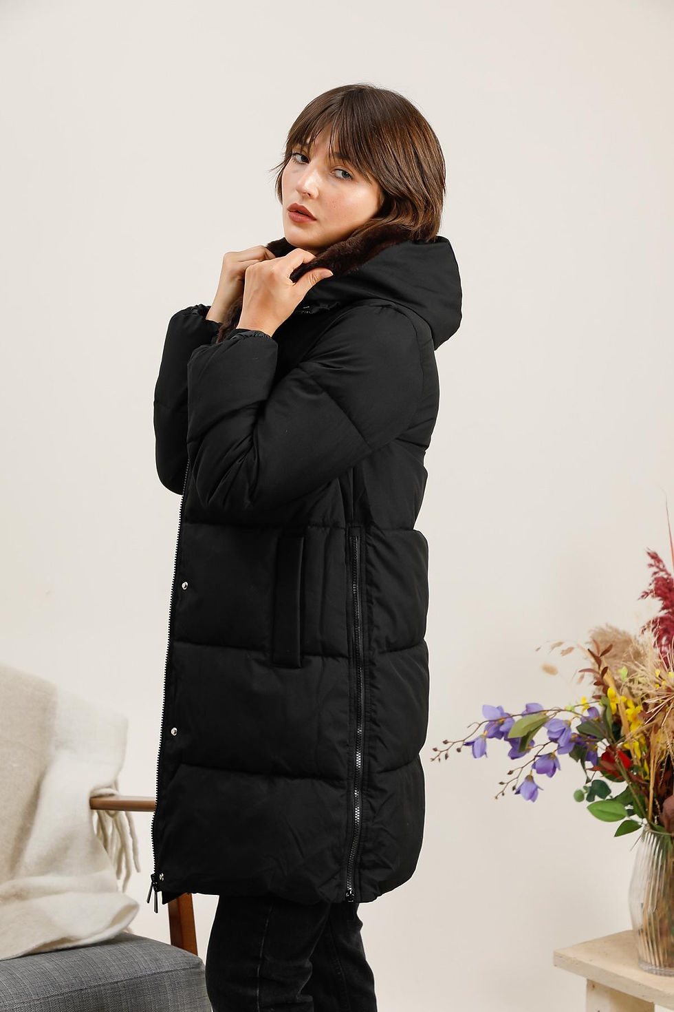 Doudoune longue en tissu imperméable