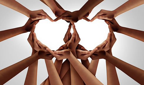 Diversity love and unity partnership as heart hands in groups of diverse people connected