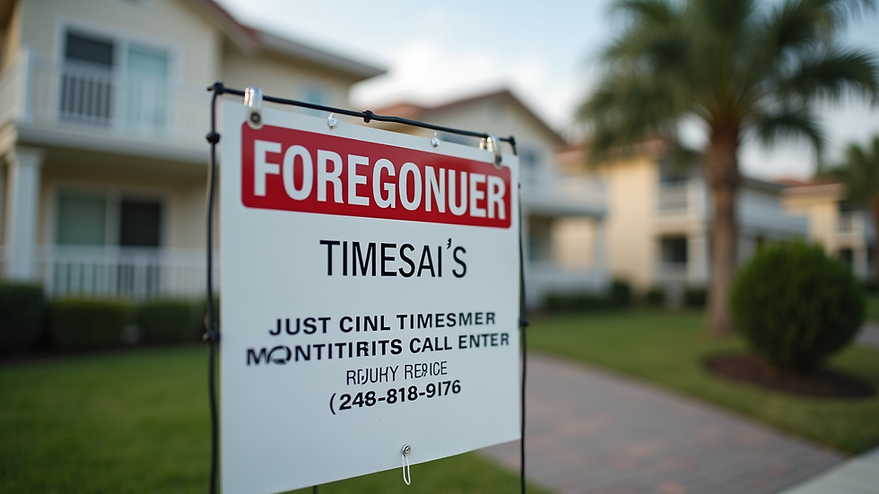 Close-up view of a foreclosure notice on a timeshare property