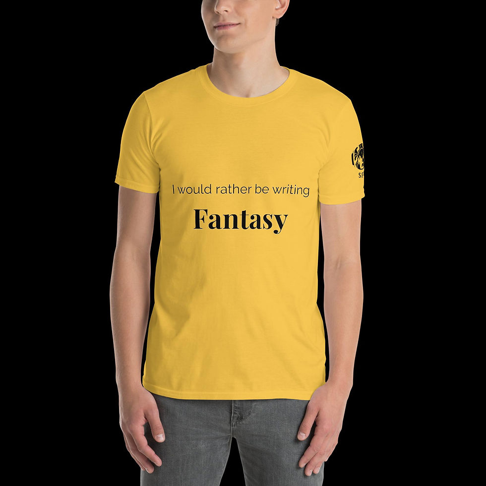 Thumbnail: Unisex T-Shirt "I would rather be writing Fantasy" and SFI logo
