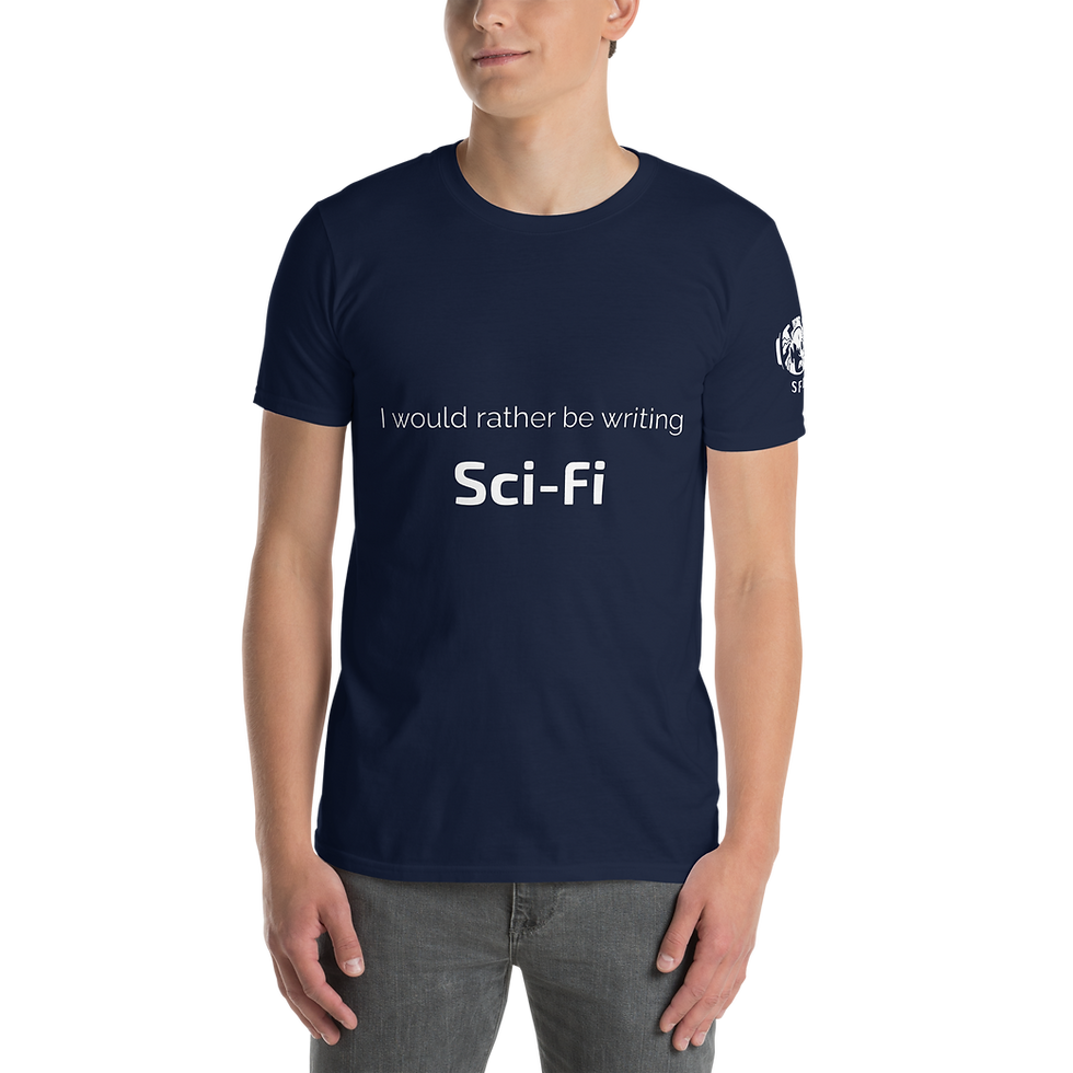 Thumbnail: Unisex T-Shirt "I would rather be writing Sci-Fi" and SFI logo