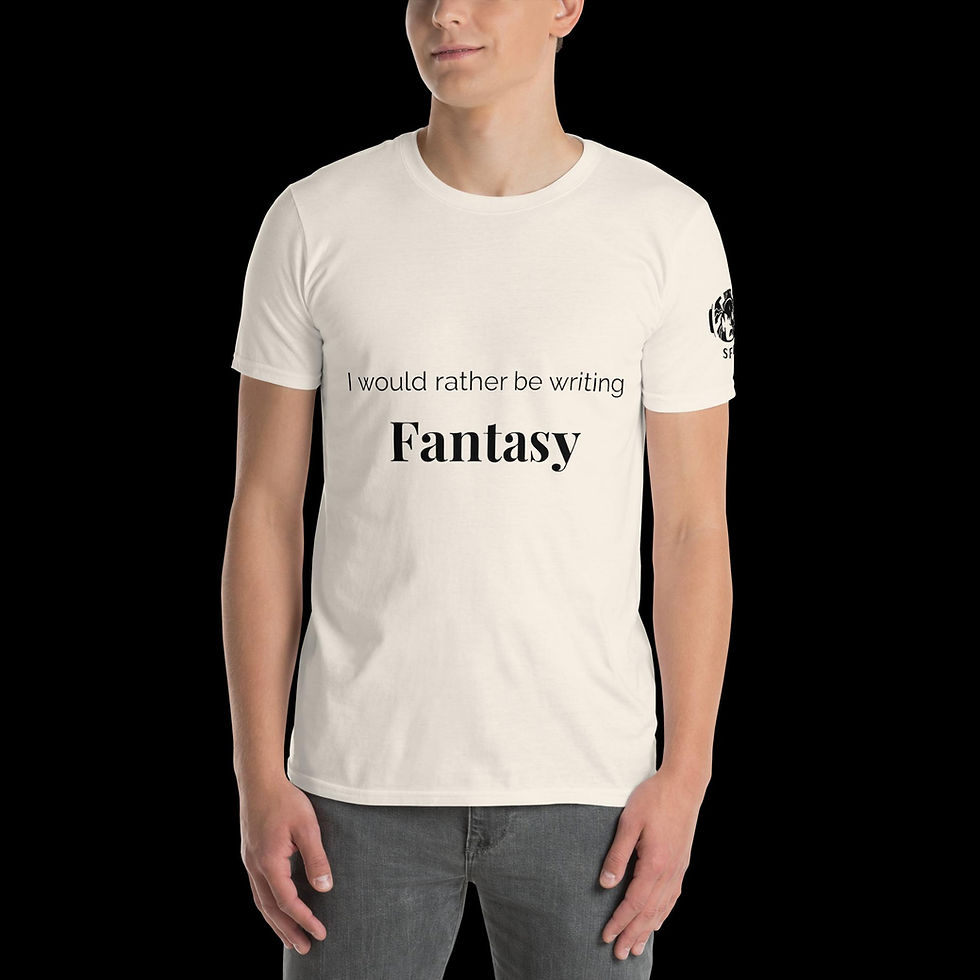 Thumbnail: Unisex T-Shirt "I would rather be writing Fantasy" and SFI logo