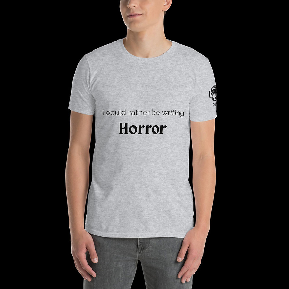 Thumbnail: Unisex T-Shirt "I would rather be writing Horror" and SFI logo