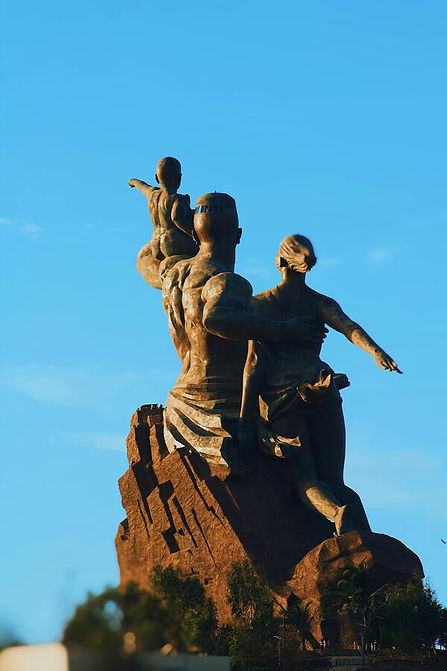 The African Renaissance Monument is a 52-metre tall bronze statue located on top of one of the twin hills known as Collines des Mamelles, outside Dakar, Senega