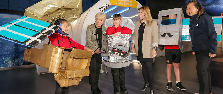 Key regional players of the space industry in the North East with school children at the Centre for Life