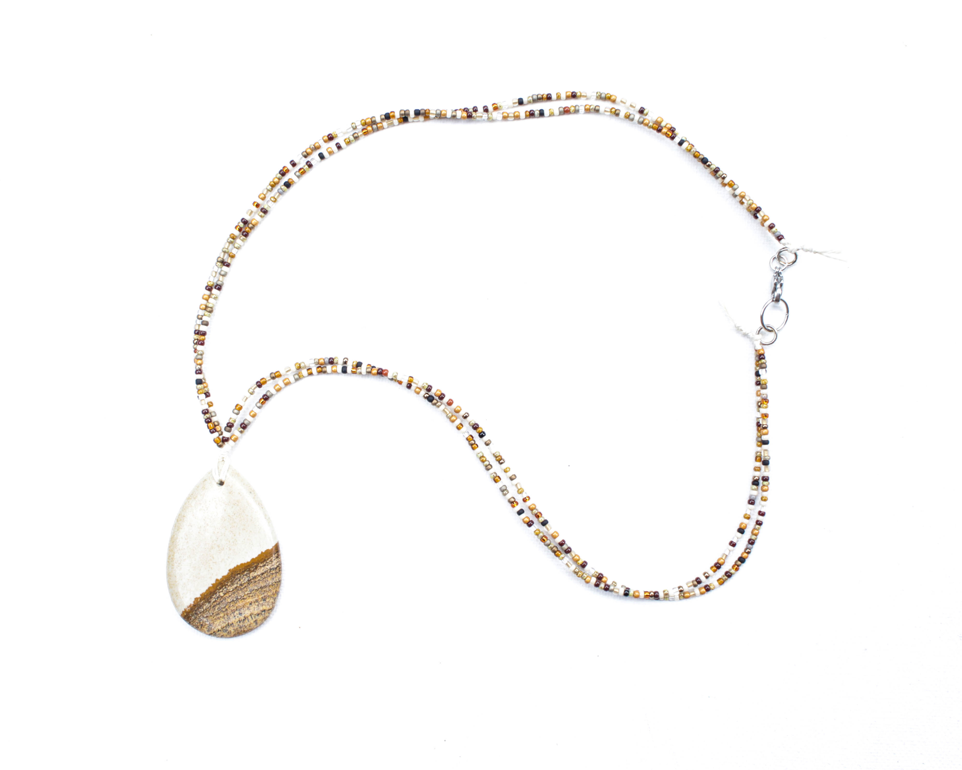 Scenic Landscape Picture Jasper Pendant | Beaded Amulet