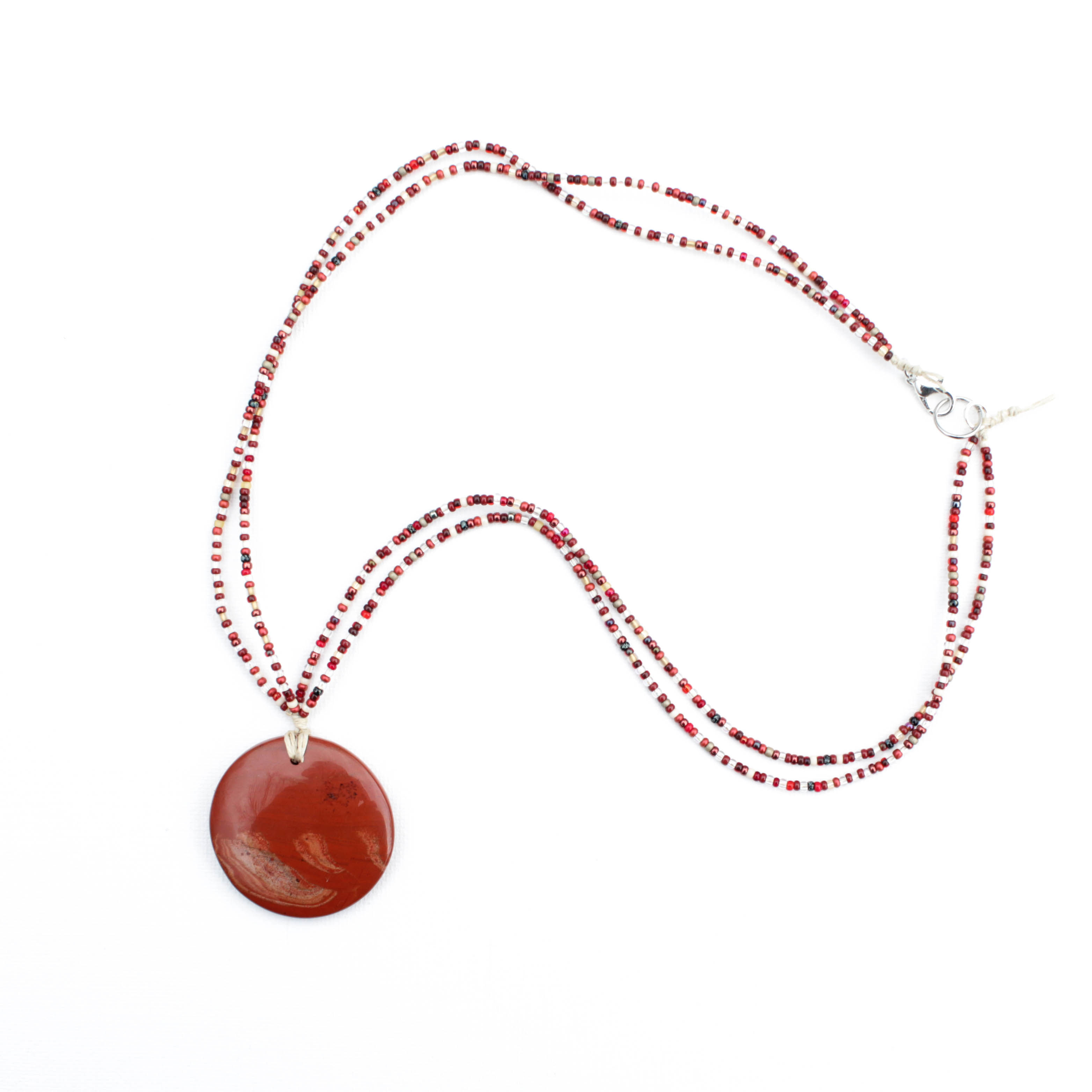 Red Jasper Circle Pendant | Endurance Talisman | Beaded Amulet